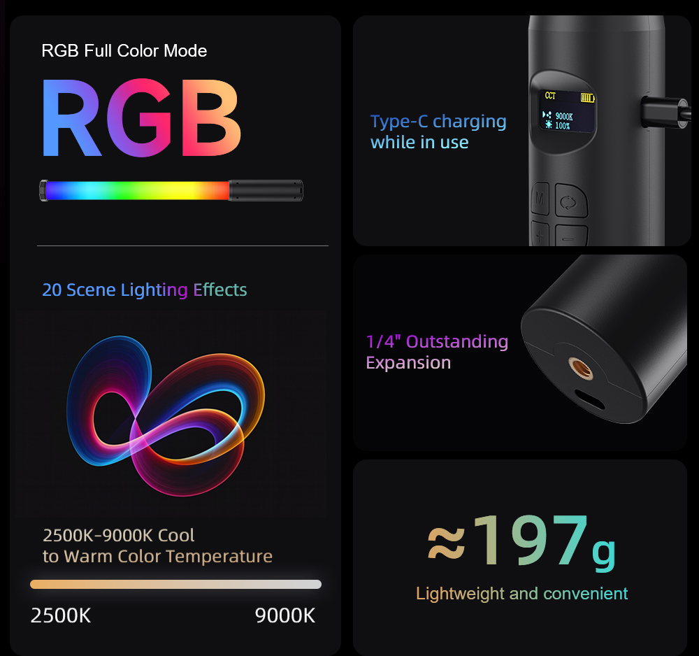 LUXCEO P300 RGB Tube 5W 380LM  - Photography Lighting Youtube avaliação e preço